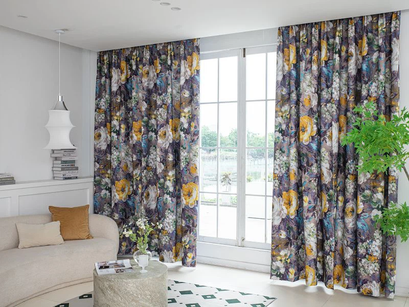 Hirse linned gardin stof med blækmaling udskrivning