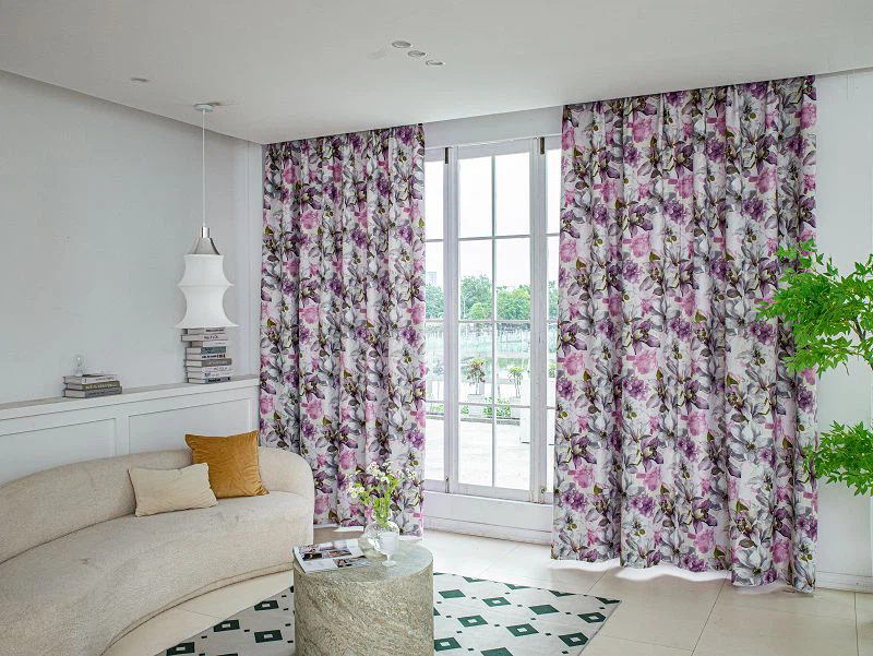 Hirse linned gardin stof med lilje mønster print